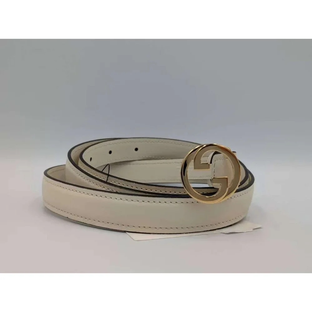 Gucci Women’s Blondie Ciny Interlocking Buckle Calfskin Belt Mystic White 100cm